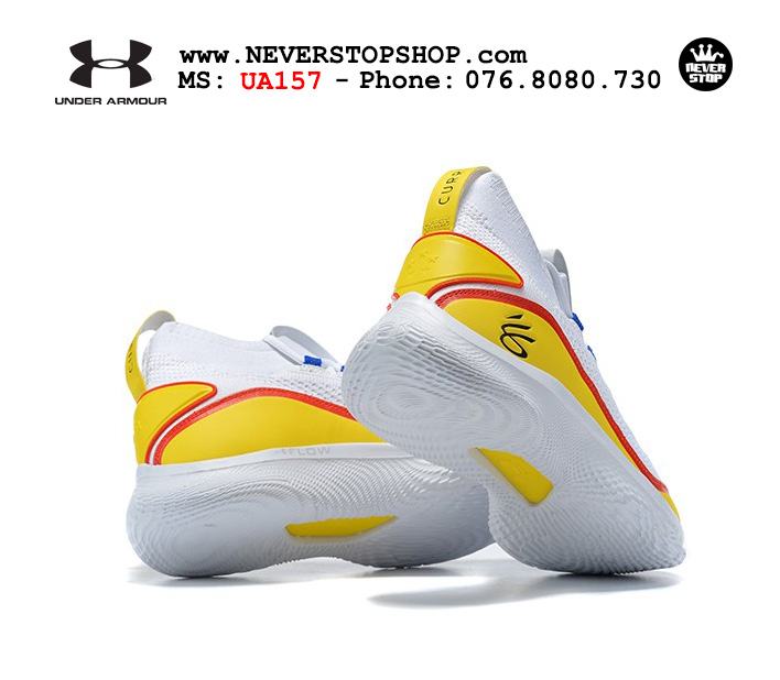 Giày bóng rổ Under Armour Curry 8 Trắng Vàng Đỏ cổ cao hàng chuẩn sfake replica chuyên outdoor indoor giá tốt HCM