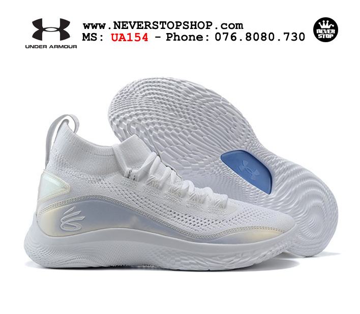 Giày bóng rổ Under Armour Curry 8 Trắng Hologram cổ cao hàng chuẩn sfake replica chuyên outdoor indoor giá tốt HCM