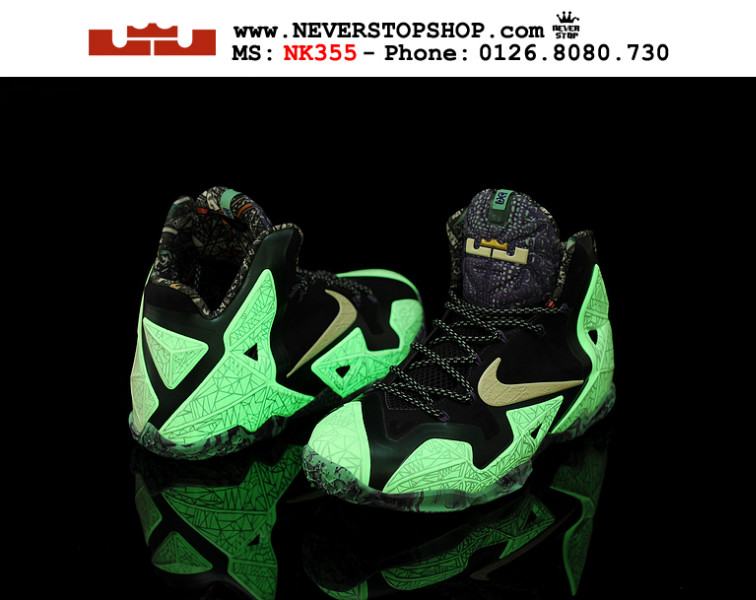 Giày bóng rổ Nike Lebron 11 Gator King dạ quang phát sáng trong đem cực chất